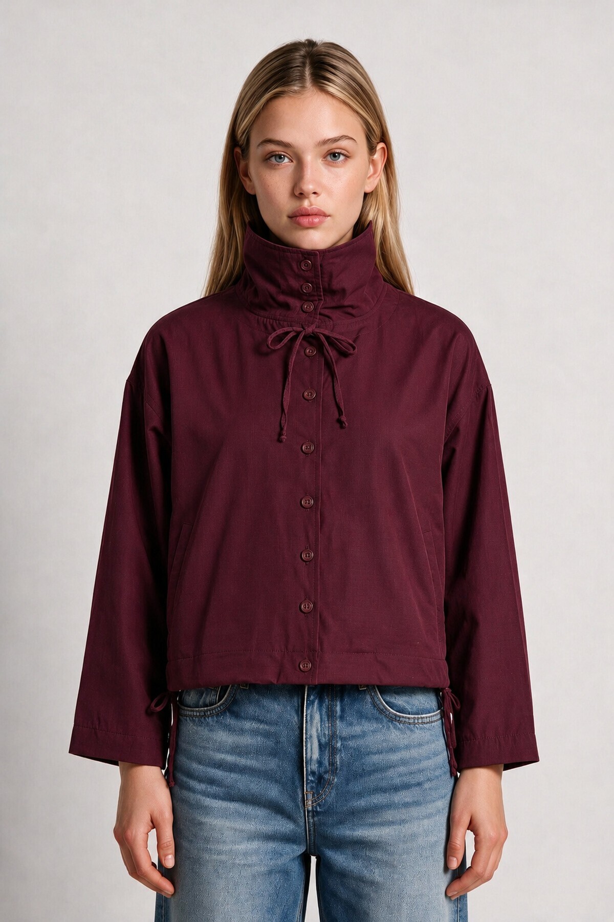 Kısa Poplin Trençkot BORDO LBY0069