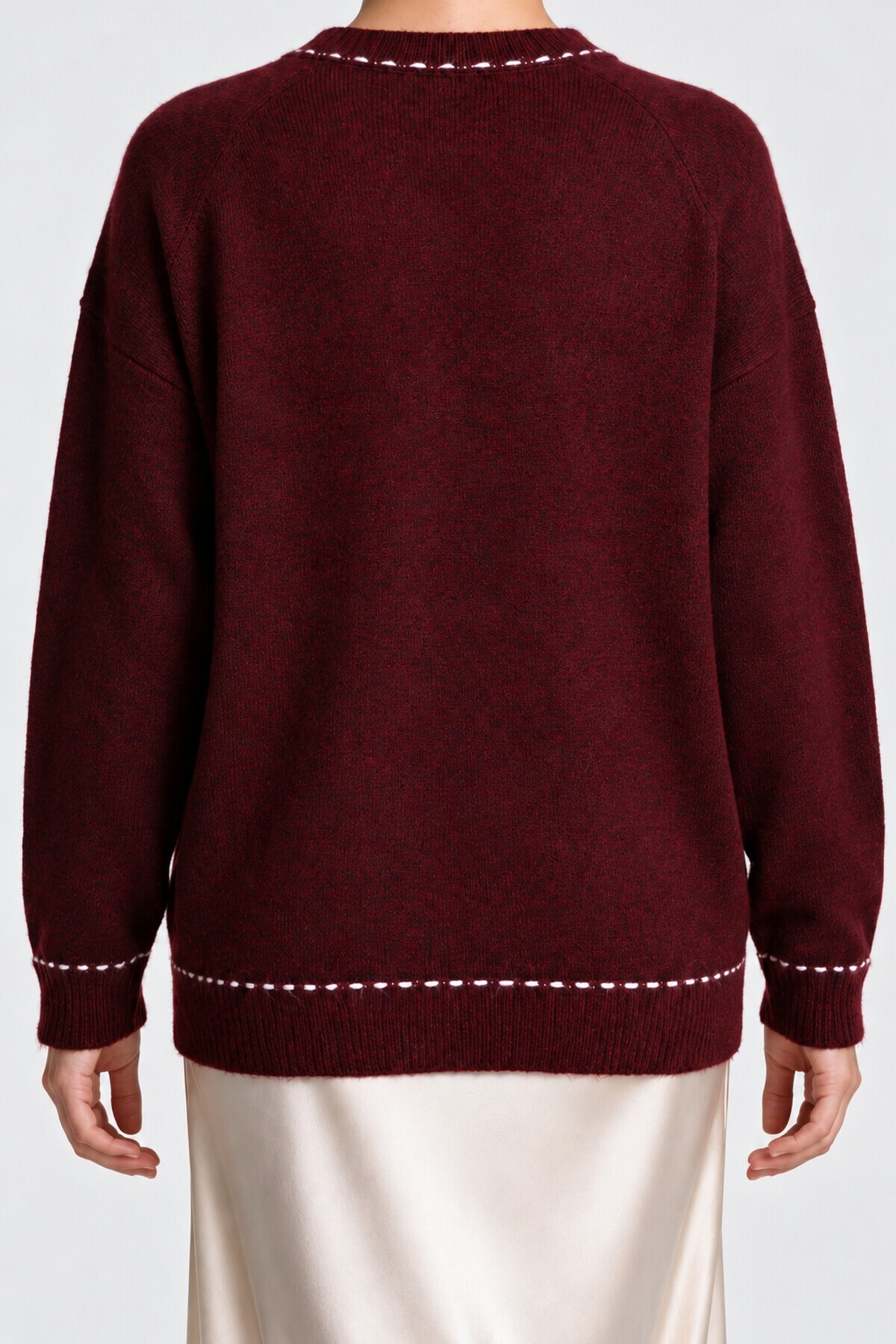 Nakış İşlemeli Oversize Triko Kazak BORDO LYY0150