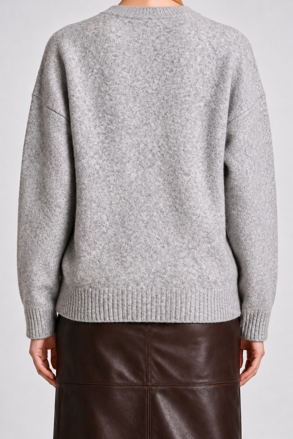 Nakış İşlemeli Oversize Triko Kazak GRİ LYY0149
