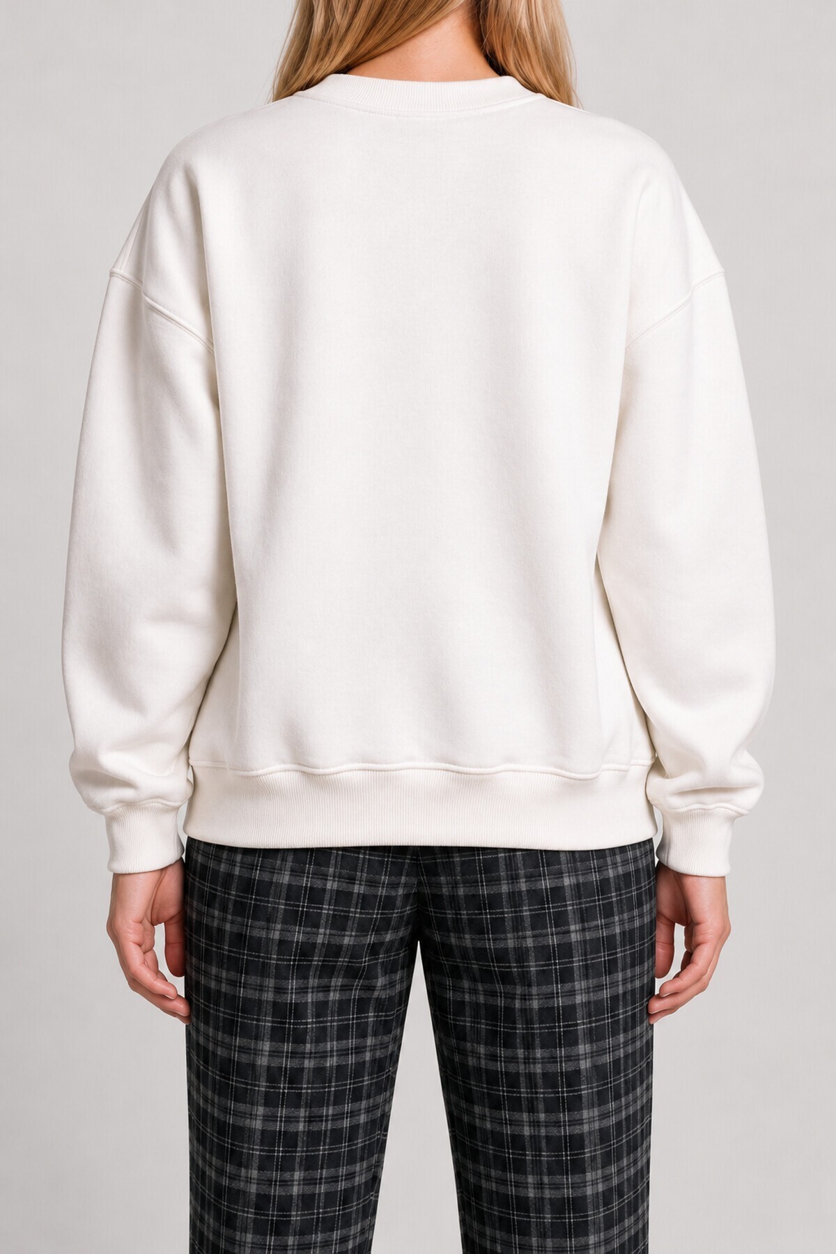 Oversize Şardonlu Basic Sweatshirt EKRU LRN0082