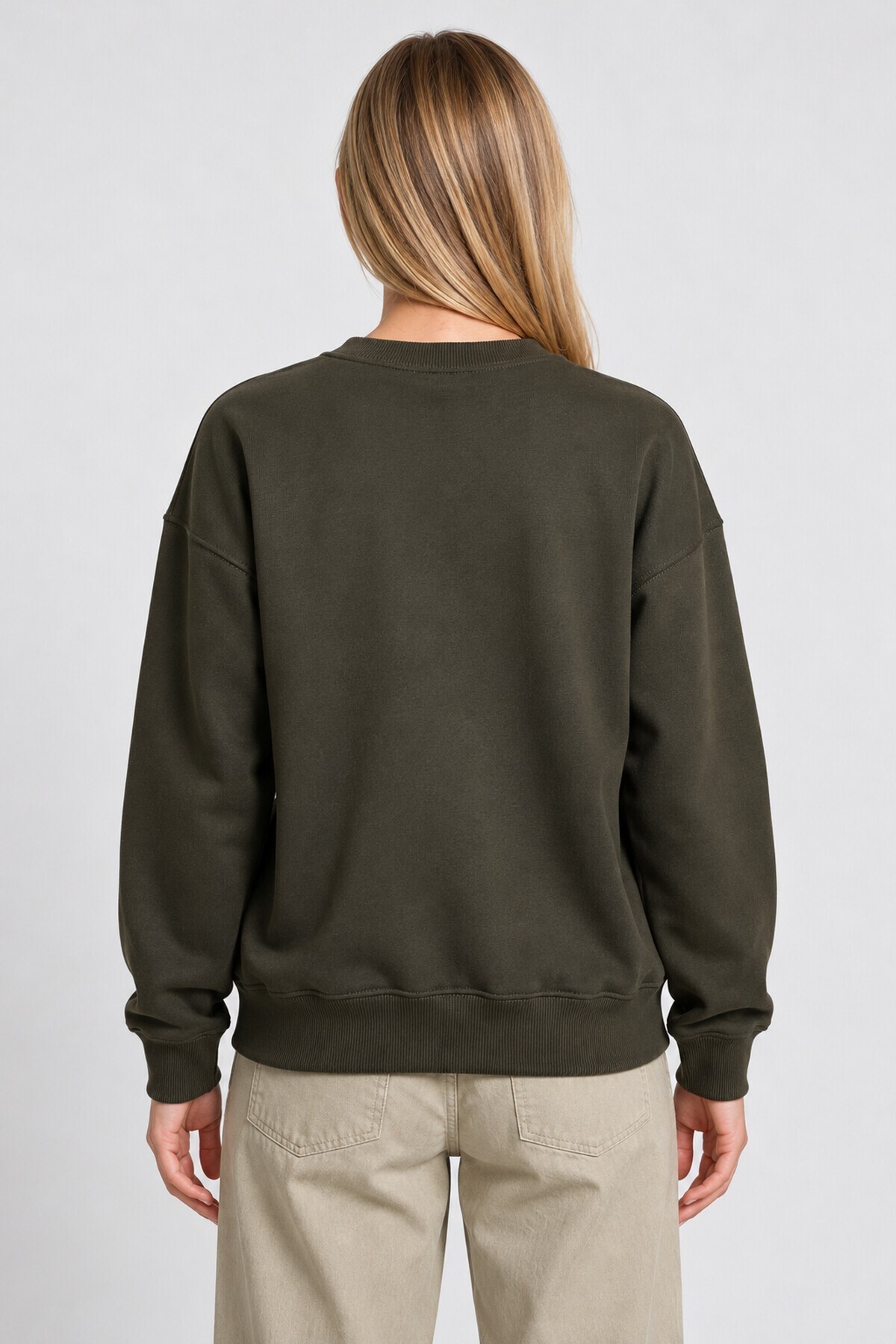 Oversize Şardonlu Basic Sweatshirt HAKİ LRN0082