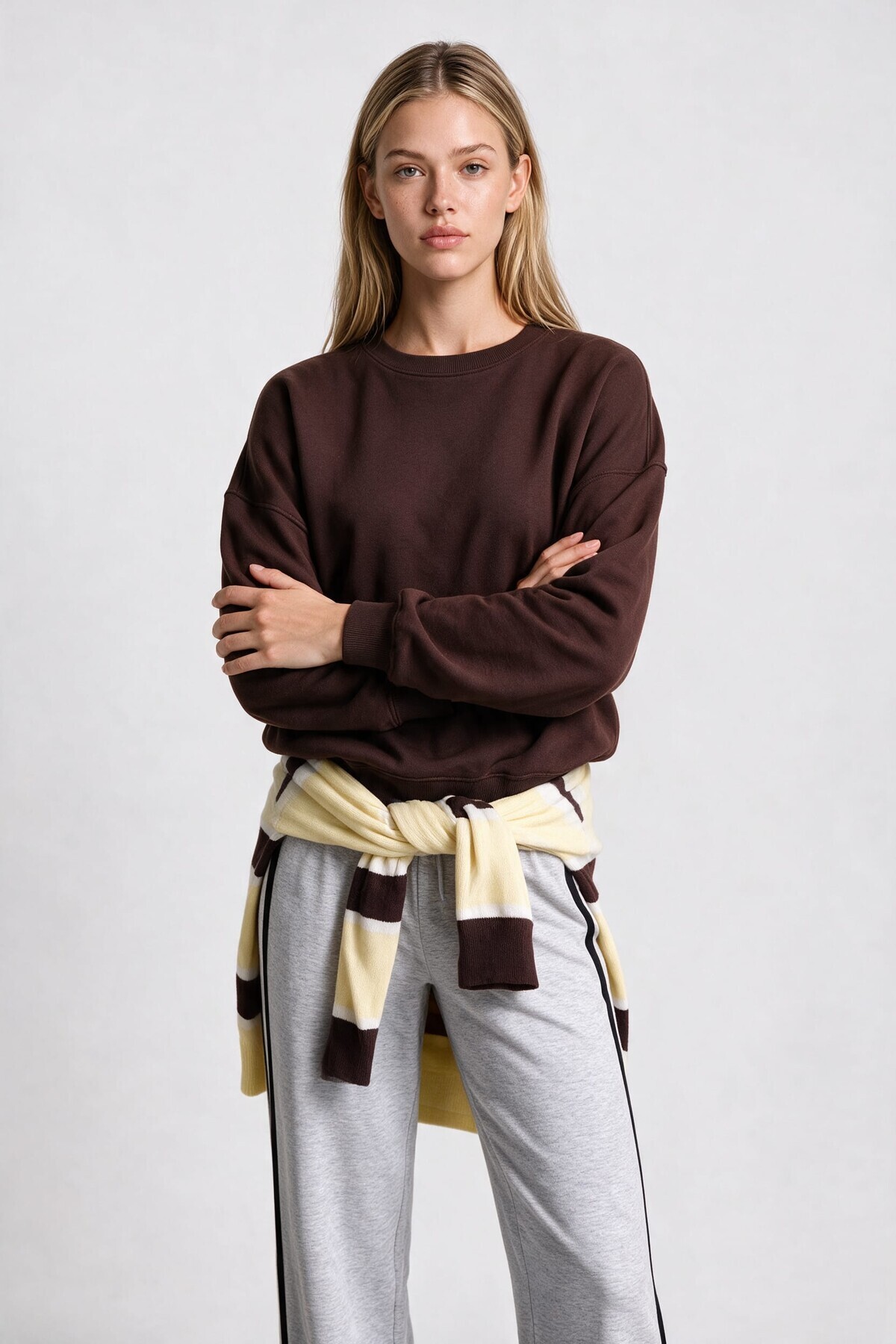 Oversize Şardonlu Basic Sweatshirt KAHVERENGİ LRN0082