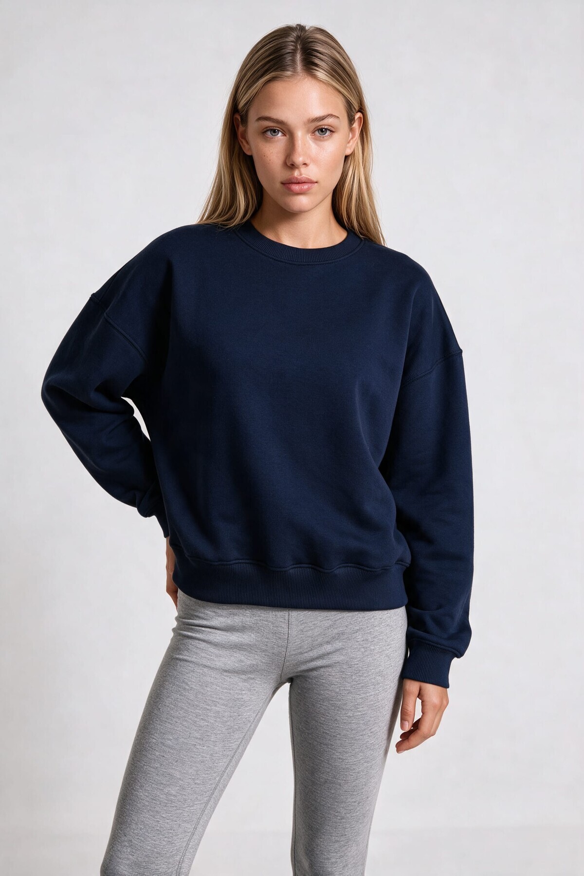 Oversize Şardonlu Basic Sweatshirt LACİVERT LRN0082