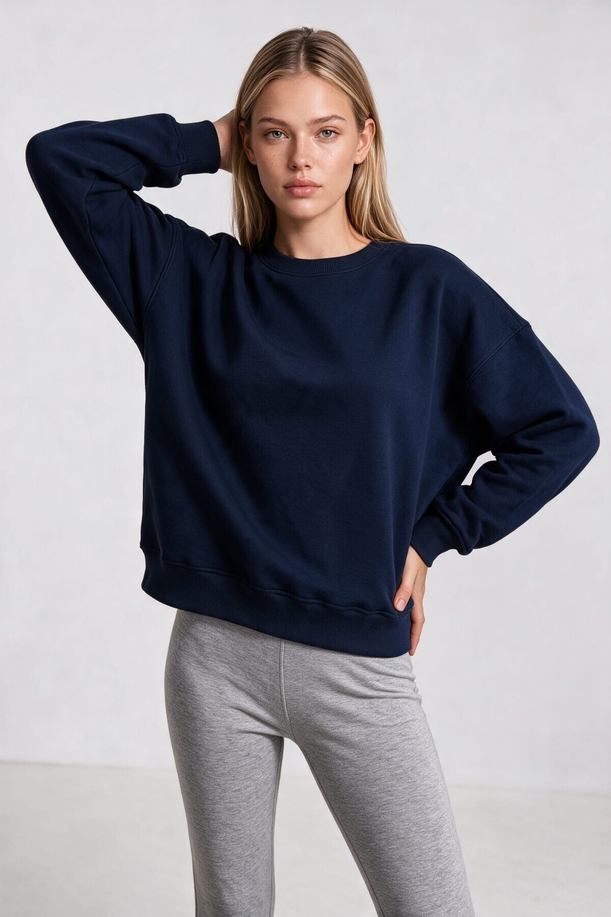 Oversize Şardonlu Basic Sweatshirt LACİVERT LRN0082