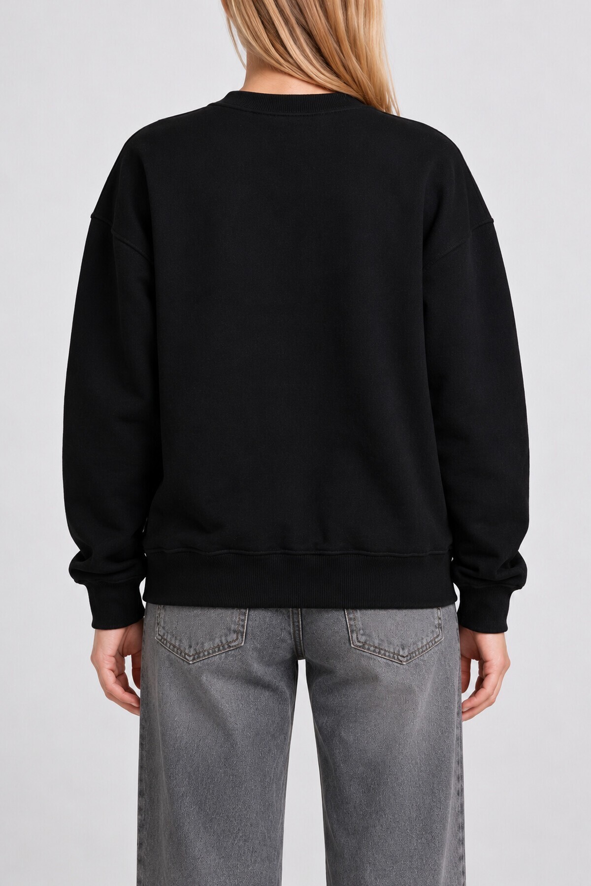 Oversize Şardonlu Basic Sweatshirt SİYAH LRN0082