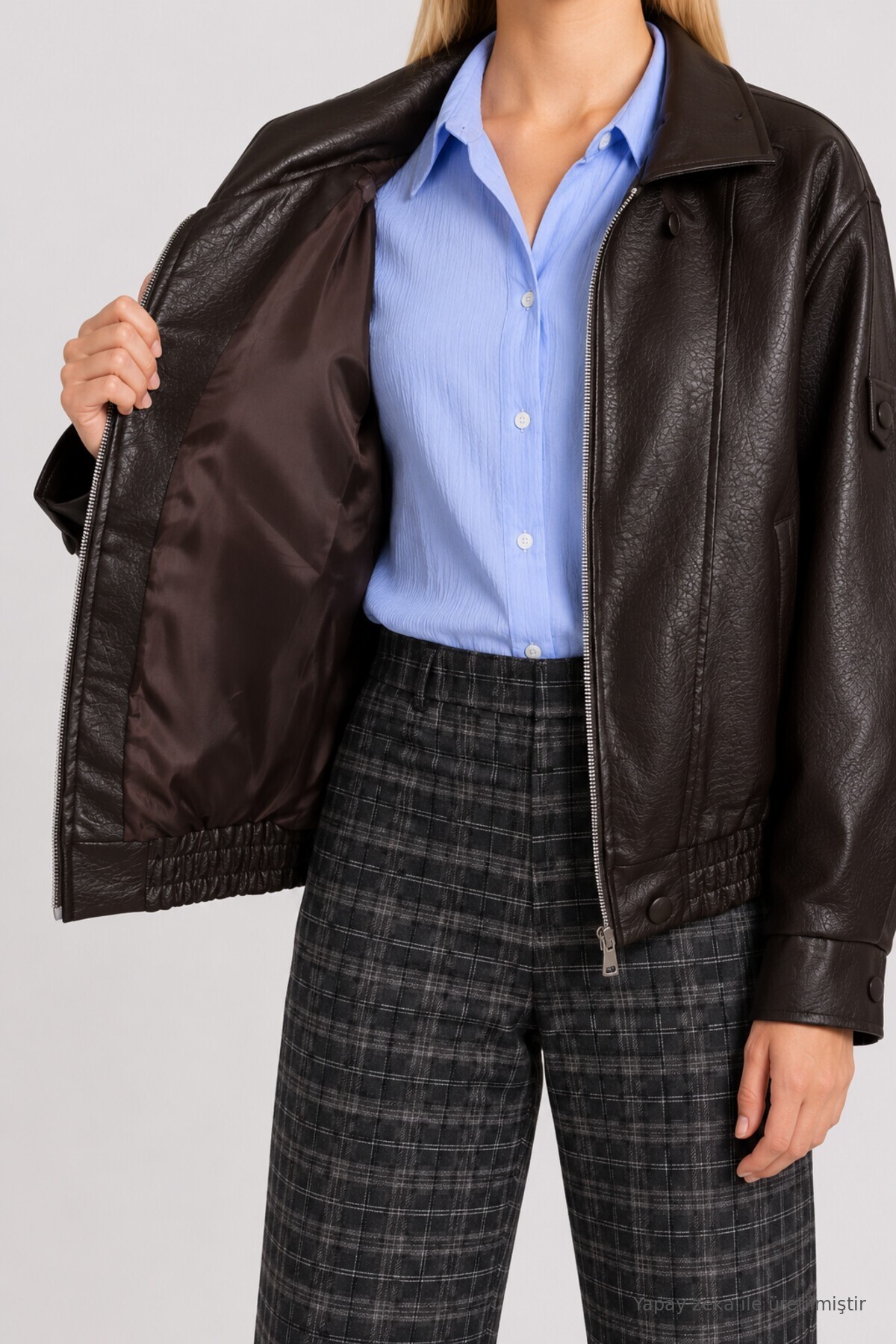 Suni Deri Biker Ceket KAHVERENGİ LAZ0022