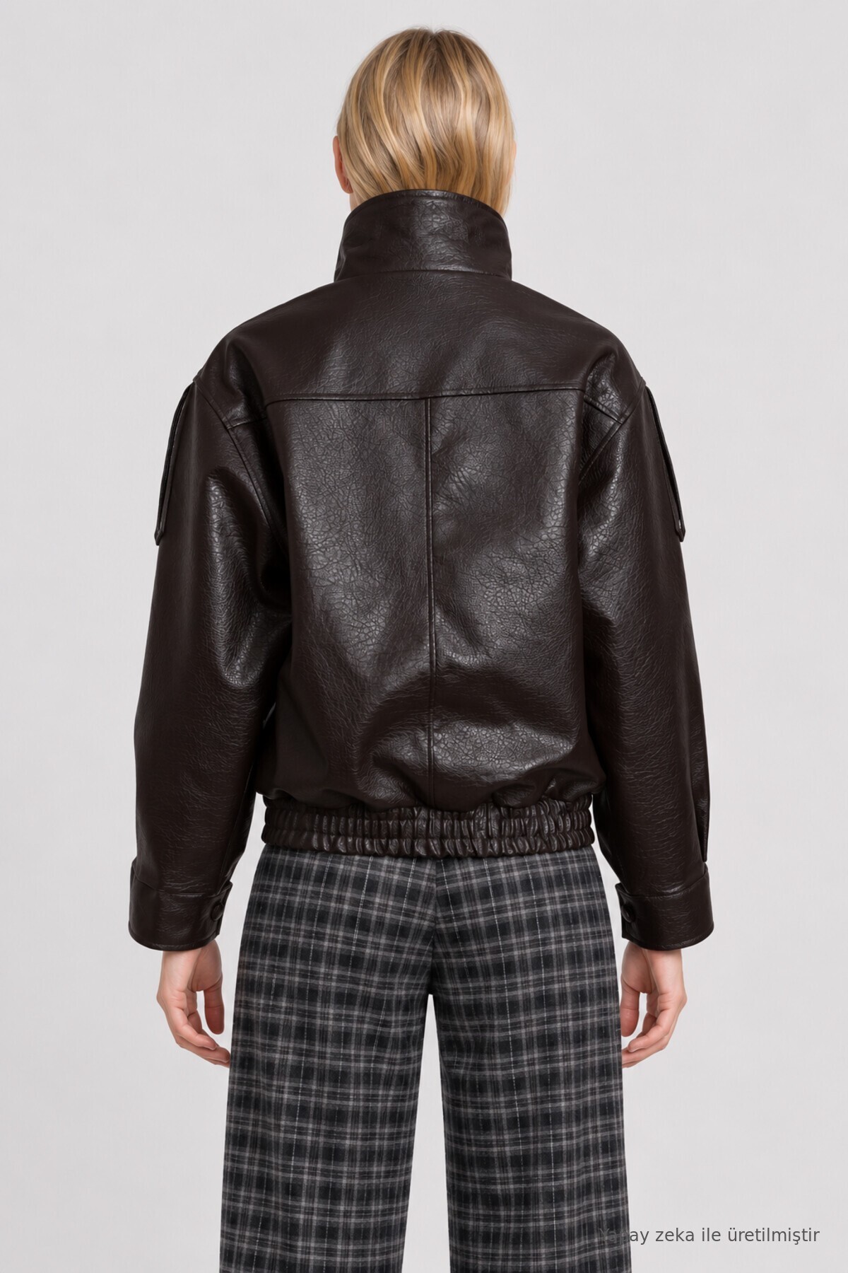 Suni Deri Biker Ceket KAHVERENGİ LAZ0022
