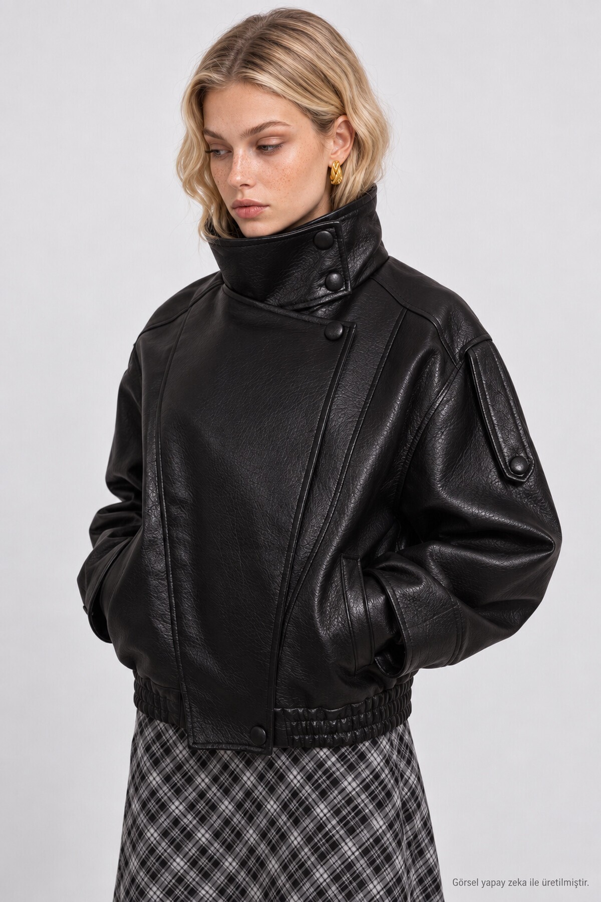 Suni Deri Biker Ceket SİYAH LAZ0022