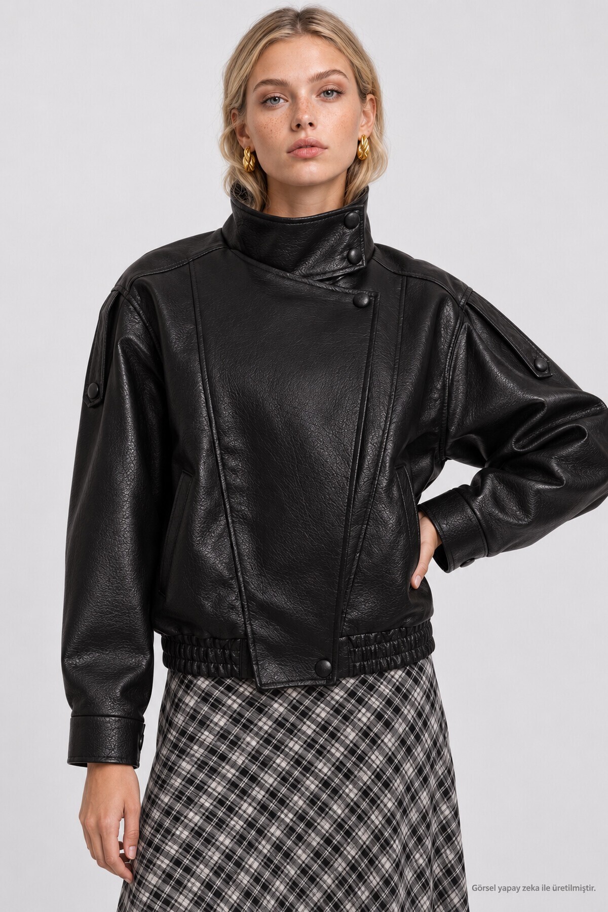 Suni Deri Biker Ceket SİYAH LAZ0022