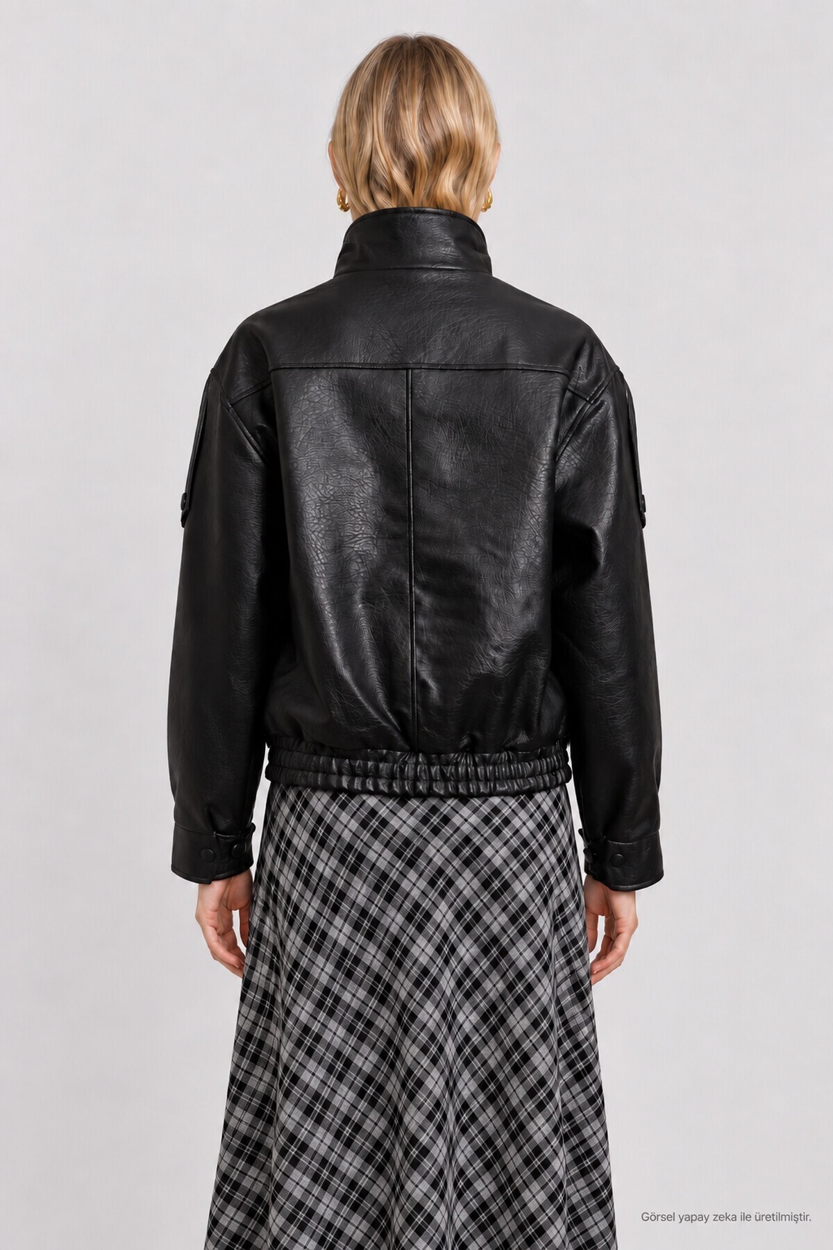 Suni Deri Biker Ceket SİYAH LAZ0022