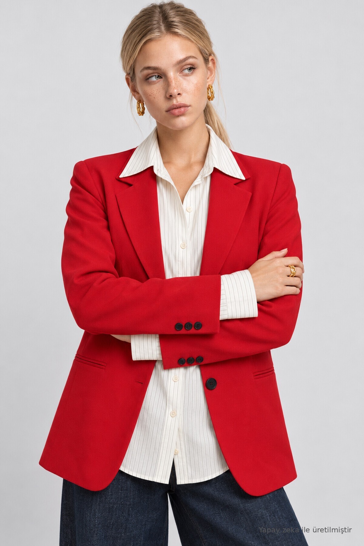 Vatkalı Blazer Dokuma Ceket KIRMIZI LNT0049