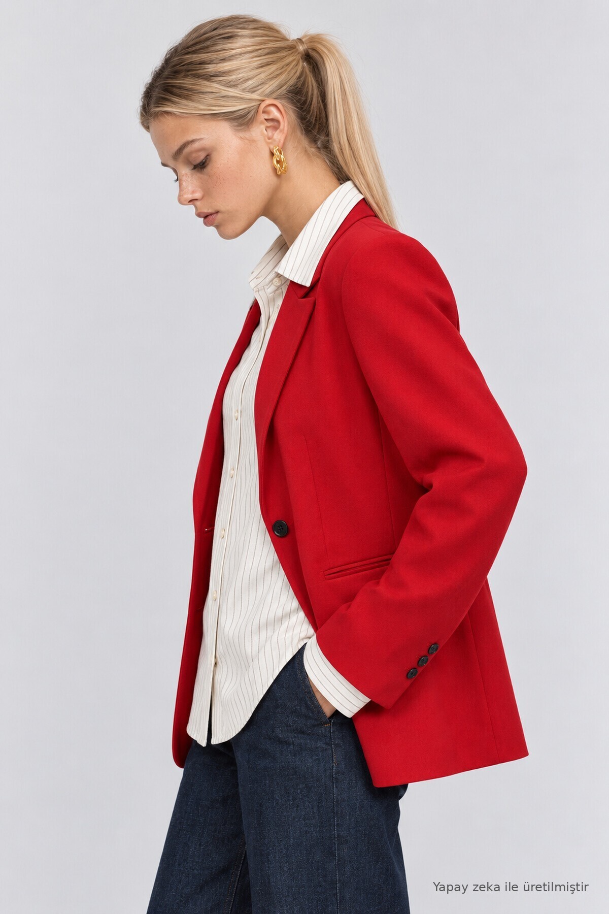 Vatkalı Blazer Dokuma Ceket KIRMIZI LNT0049