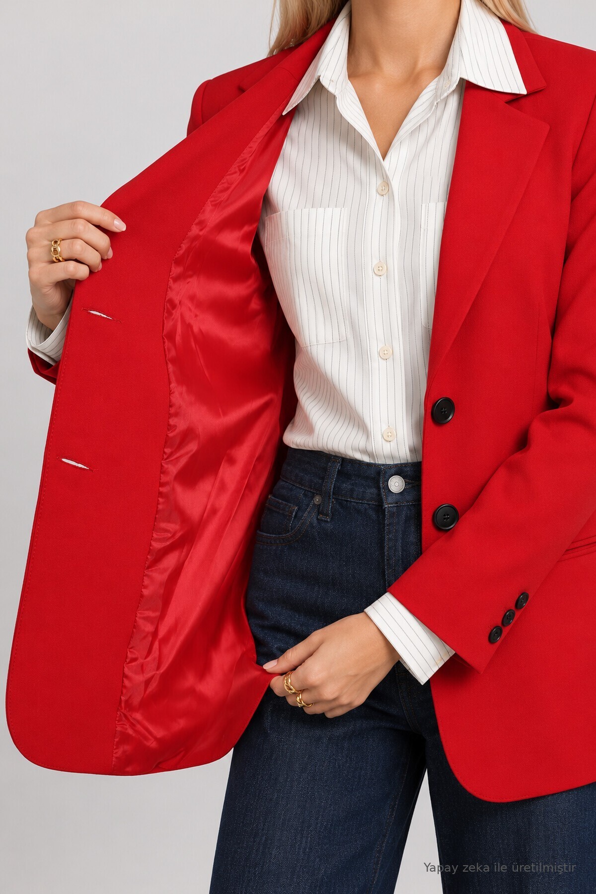 Vatkalı Blazer Dokuma Ceket KIRMIZI LNT0049
