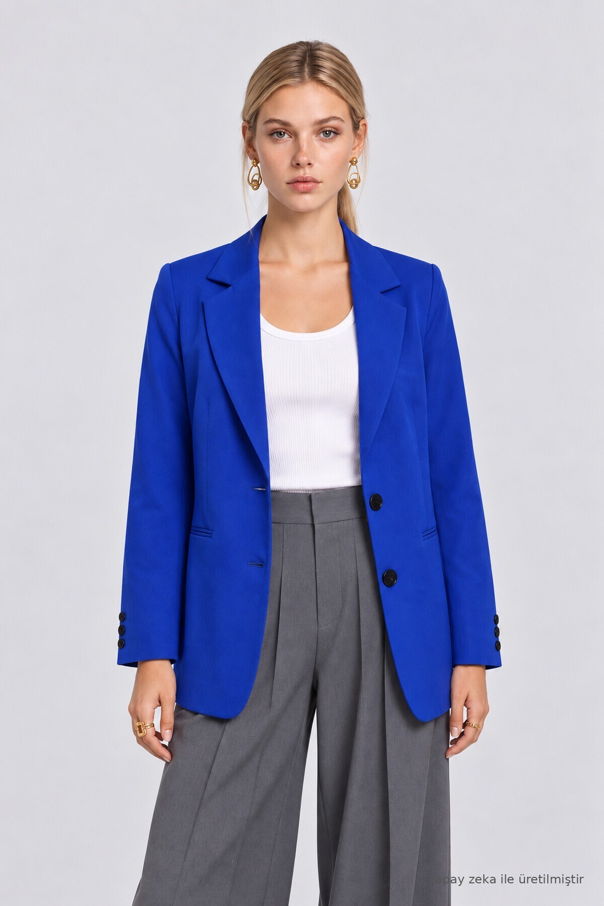 Vatkalı Blazer Dokuma Ceket KOYU MAVİ LNT0049