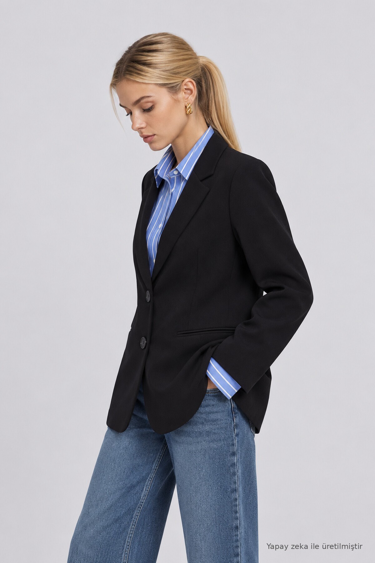 Vatkalı Blazer Dokuma Ceket SİYAH LNT0049