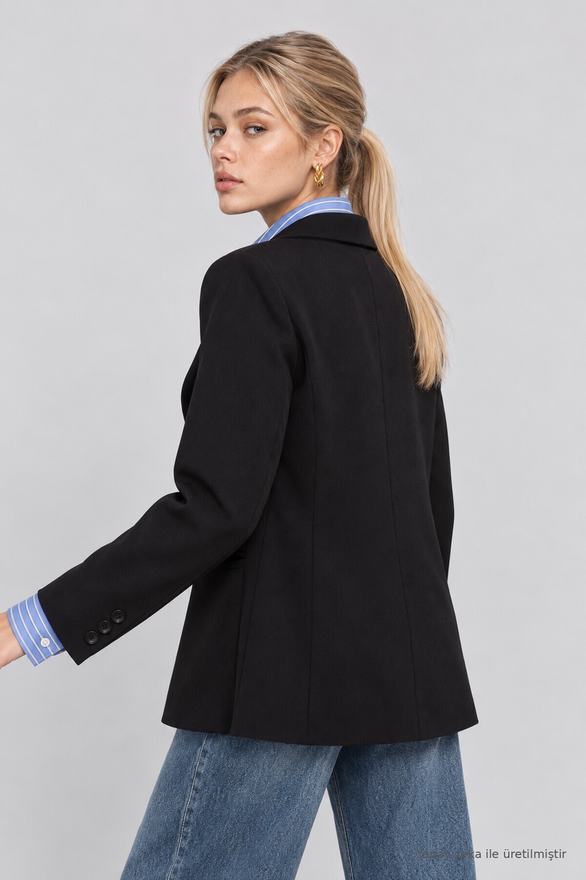 Vatkalı Blazer Dokuma Ceket SİYAH LNT0049