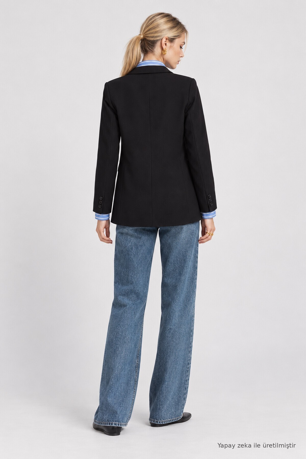 Vatkalı Blazer Dokuma Ceket SİYAH LNT0049