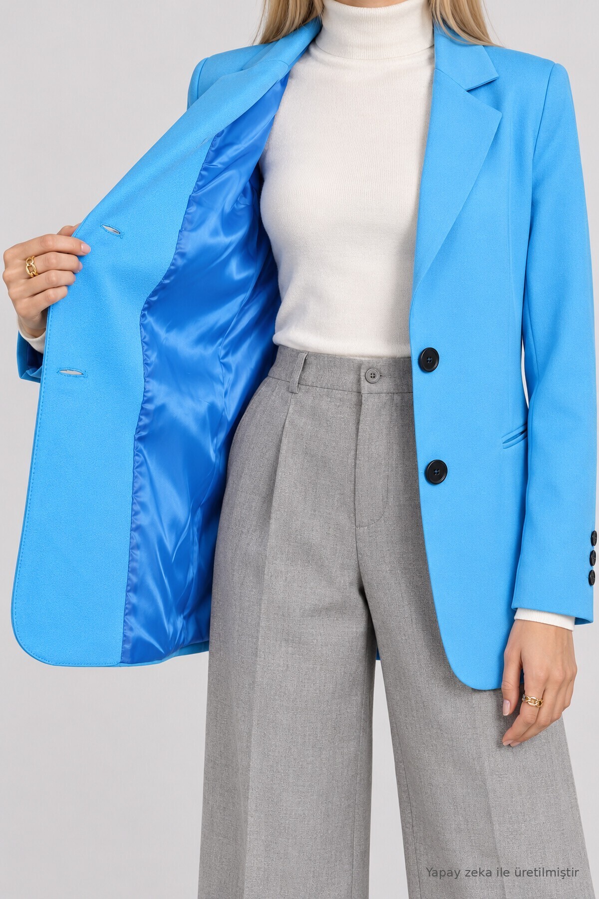 Vatkalı Blazer Dokuma Ceket TURKUAZ LNT0049