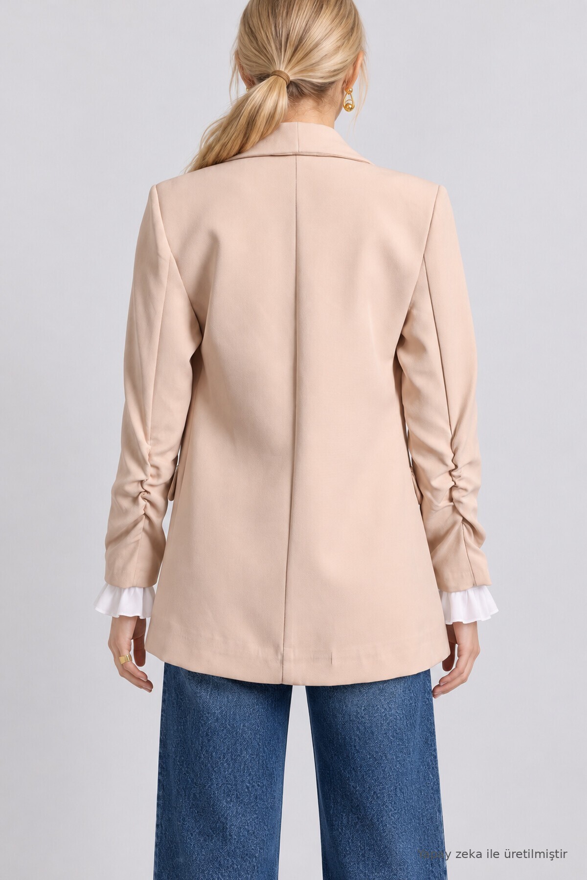 Vatkalı Büzgü Detaylı Dokuma Blazer Ceket KREM LNT0050