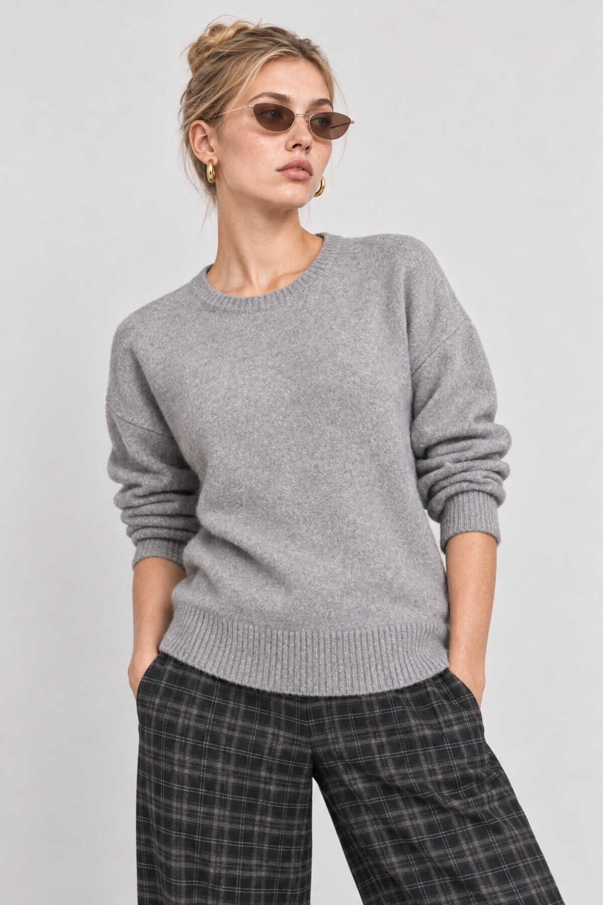 Yün Karışımlı Oversize Triko Kazak 4270 GRİ LKİ0062