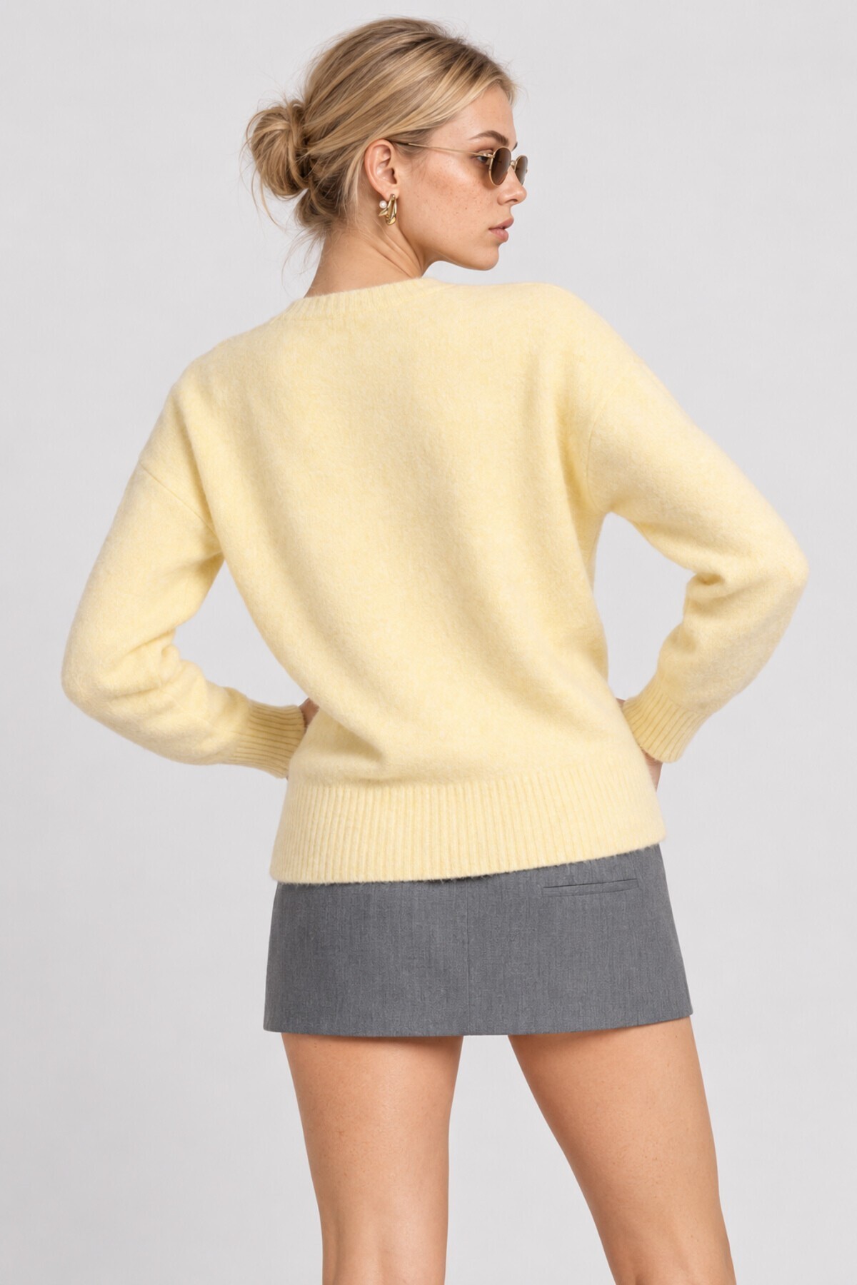 Yün Karışımlı Oversize Triko Kazak 4270 SARI LKİ0062