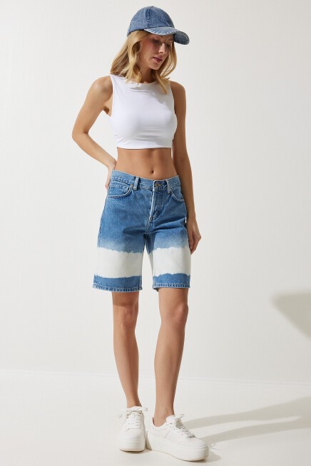 BATİK DESENLİ DENİM ŞORT