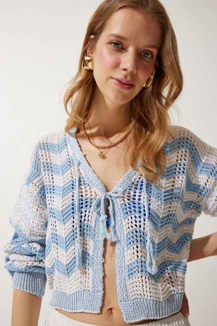 ÇİZGİLİ AJURLU MEVSİMLİK TRİKO HIRKA