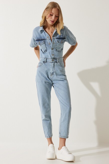 KISA KOLLU DENİM TULUM