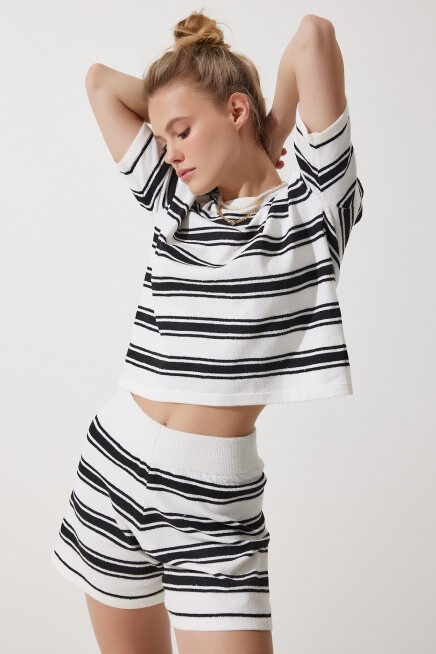 ÇİZGİLİ HAVLU T-SHİRT ŞORT TAKIM