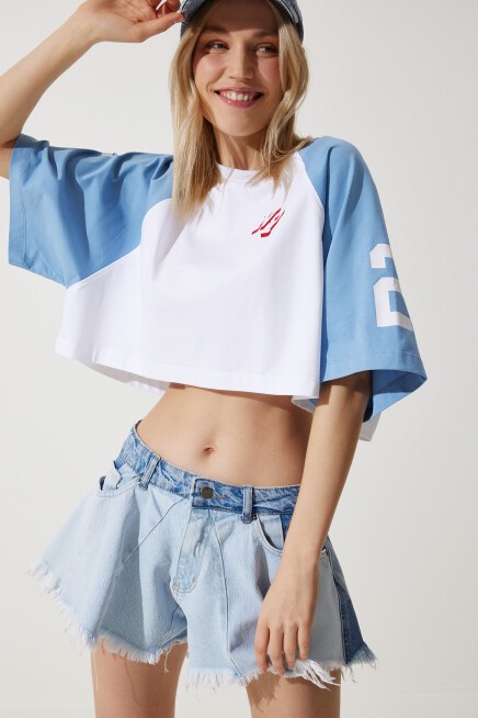 PÜSKÜLLÜ MİNİ DENİM ŞORT