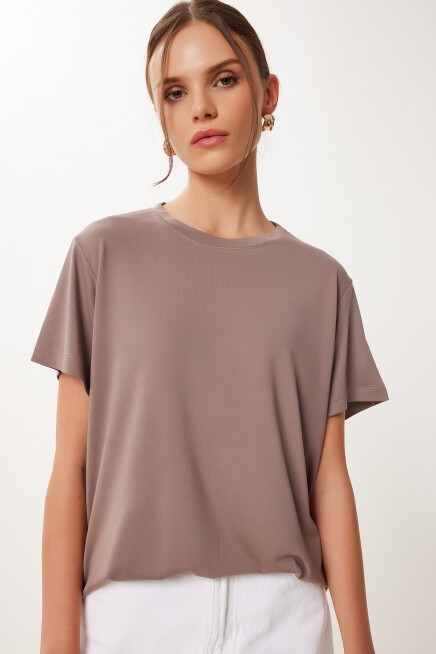 2’li Paket Basic Modal Örme T-shirt VİZON KAHVERENGİ HFN0002