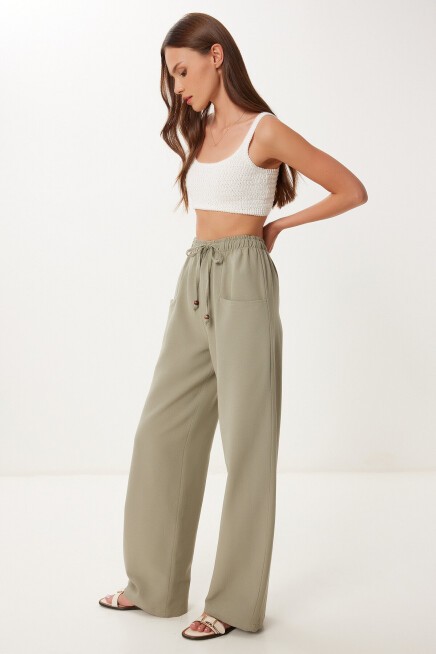 Cepli Geniş Paça Keten Pantolon HAKİ LBV0062