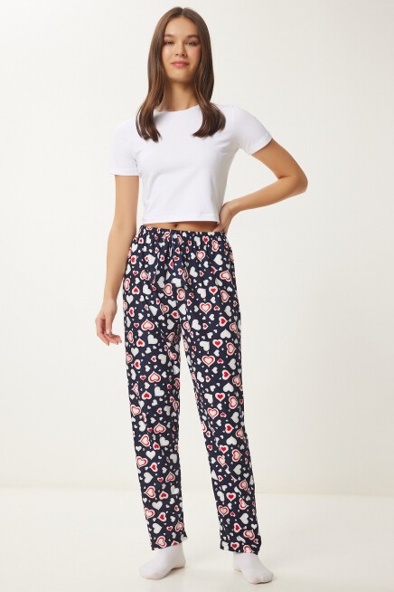 Desenli Yumuşak Dokulu Örme Pijama Altı LACİVERT KEMİK LCE0002