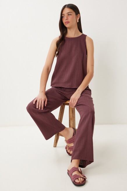 Keten Bluz Pantolon Takım MÜRDÜM HMC0001