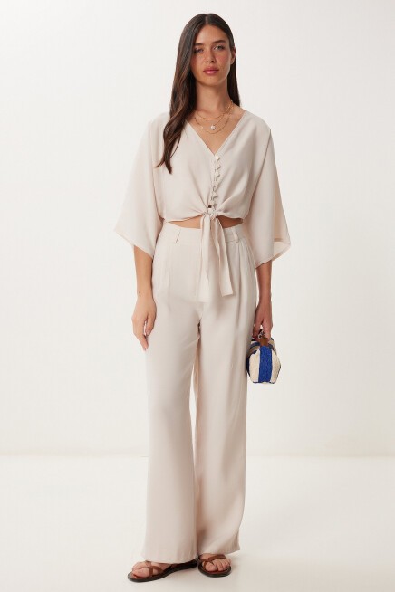 Modal Bluz Pantolon Takım KREM LBV0069