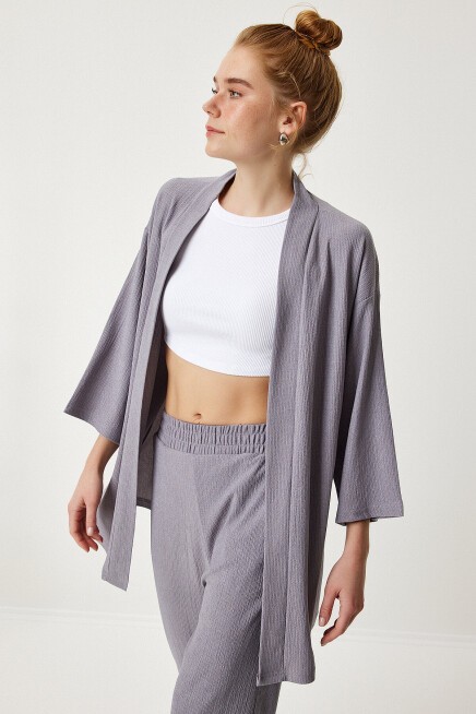 Örme Kimono Pantolon Takımı TAŞ GRİSİ LBY0001