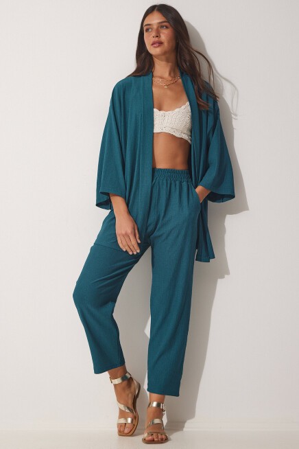 Örme Kimono Pantolon Takımı ZÜMRÜT YEŞİLİ LBY0001
