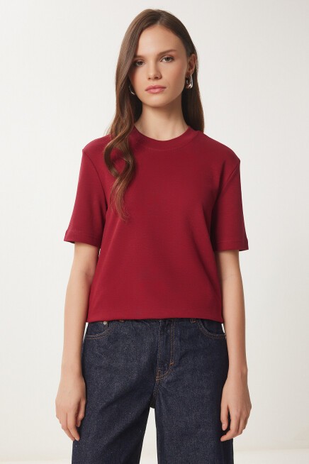 Pamuklu Basic Örme T-shirt BORDO LAG0001