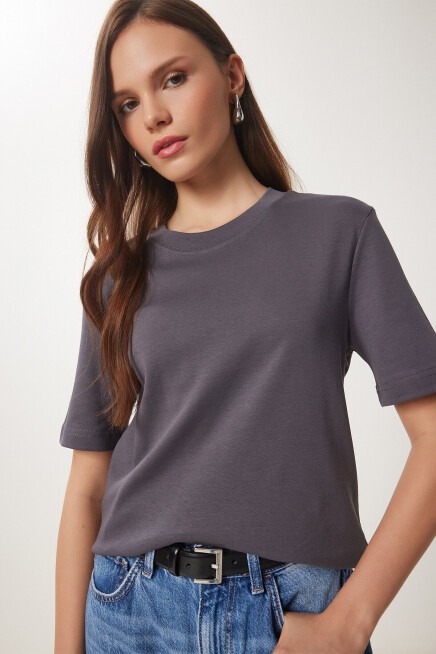 Pamuklu Basic Örme T-shirt FÜME LAG0001