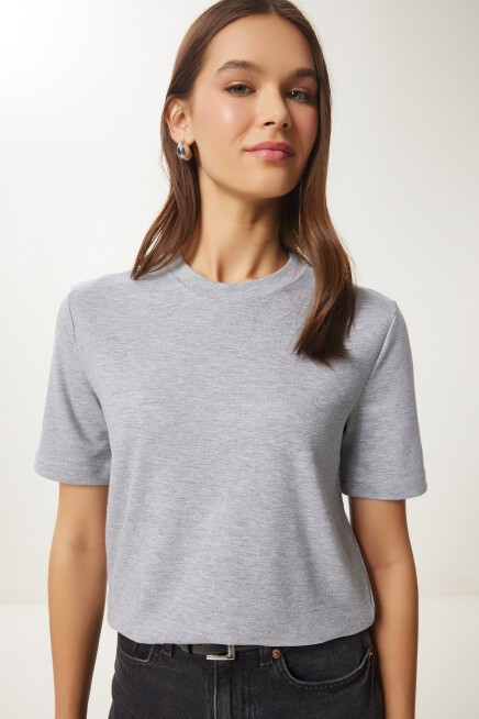 Pamuklu Basic Örme T-shirt GRİ MELANJ LAG0001