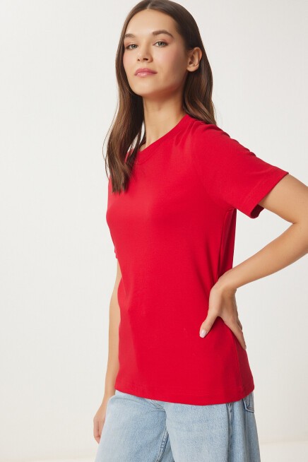 Pamuklu Basic Örme T-shirt KIRMIZI LAG0001