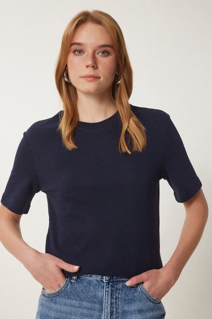 Pamuklu Basic Örme T-shirt LACİVERT LAG0001