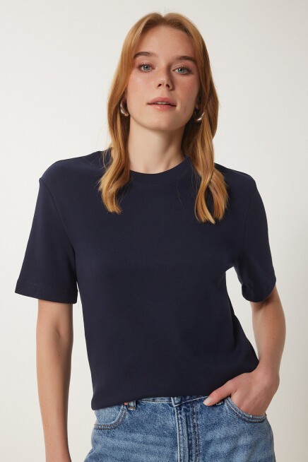 Pamuklu Basic Örme T-shirt LACİVERT LAG0001