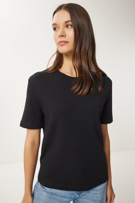 Pamuklu Basic Örme T-shirt SİYAH LAG0001