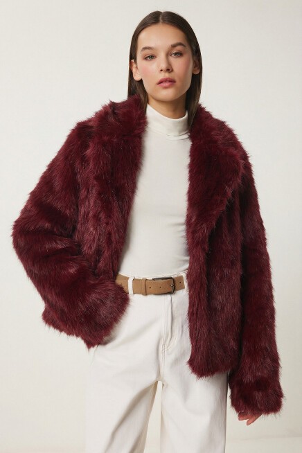 Suni Kürk Ceket BORDO LAX0001