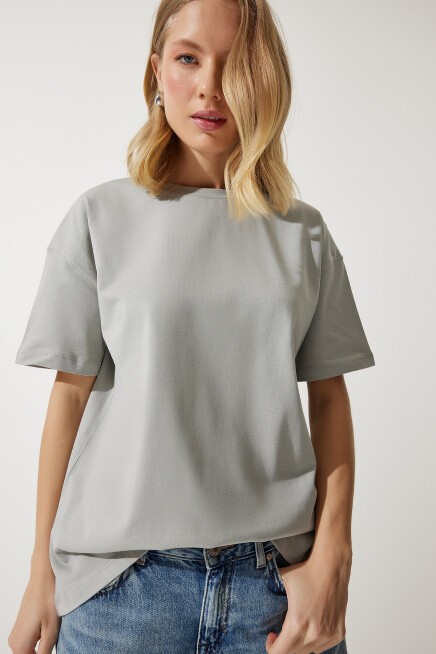 Bol Basic Pamuklu T-shirt TAŞ GRİSİ LBP0015