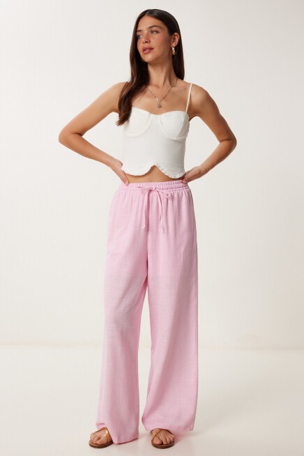 Bol Kesim Keten Pantolon PEMBE LDP0002