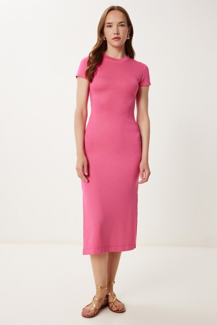 Cut Out Detaylı Esnek Saran Örme Elbise PEMBE LCR0080