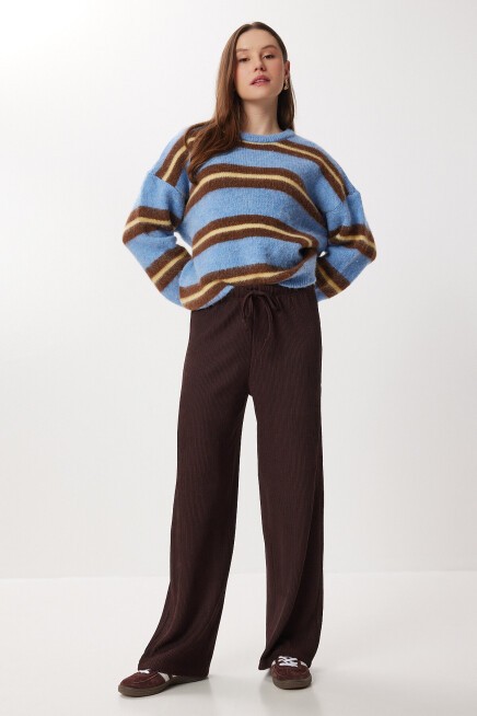 Geniş Paça Krinkıl Örme Pantolon KAHVERENGİ LCI0057