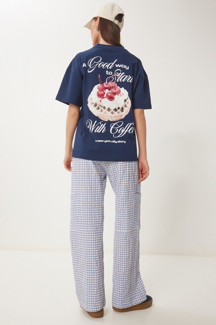 Kabartma Baskılı Örme T-shirt LACİVERT LCR0067